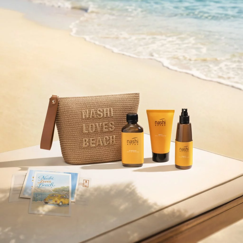 NASHI ARGAN MY BEACH SET NASHI ARGAN SUN UV FACTOR SHAMPOOING 200ML + ARGAN MASK SUN 15.ML + ARGAN SUN OIL BEACH UV FACTOR 150ML
