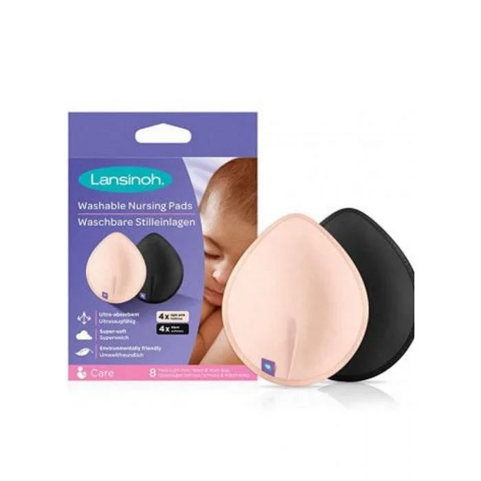 LANSINOH COUSSINETS D'ALLAITEMENT LAVABLES ROSE ET NOIR 8 UNITES