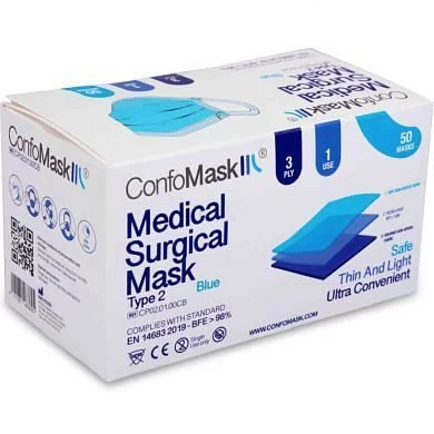 CONFOMASK MASQUE MEDICAL CHIRRURGICAL TYPE 2 BLEU BOITE DE 50