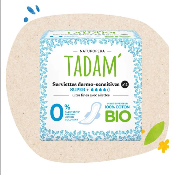 NATUROPERA TADAM' SERVIETTES DERMO-SENSITIVES SUPER+ BOITE DE 12