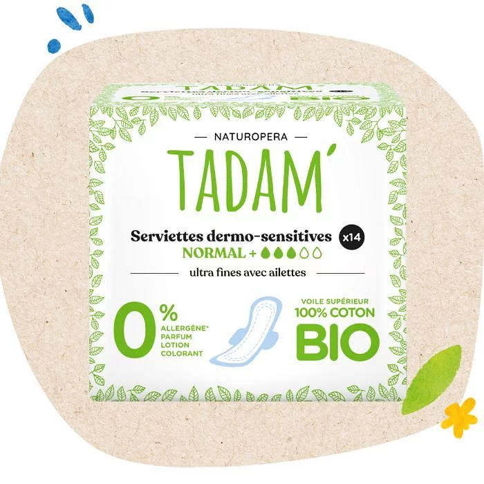 NATUROPERA TADAM' SERVIETTES DERMO-SENSITIVES BOITE DE 14