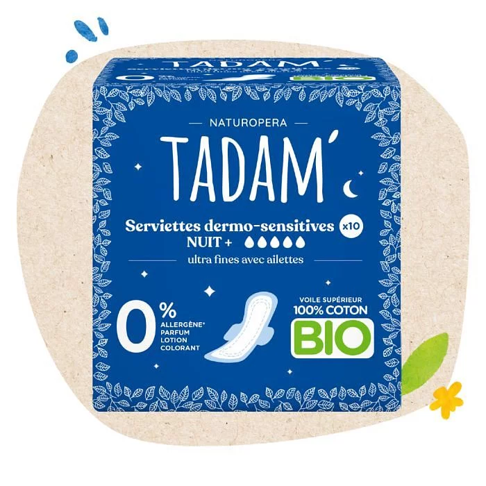 NATUROPERA TADAM' SERVIETTES DERMO-SENSITIVES NUIT+ BOITE DE 10