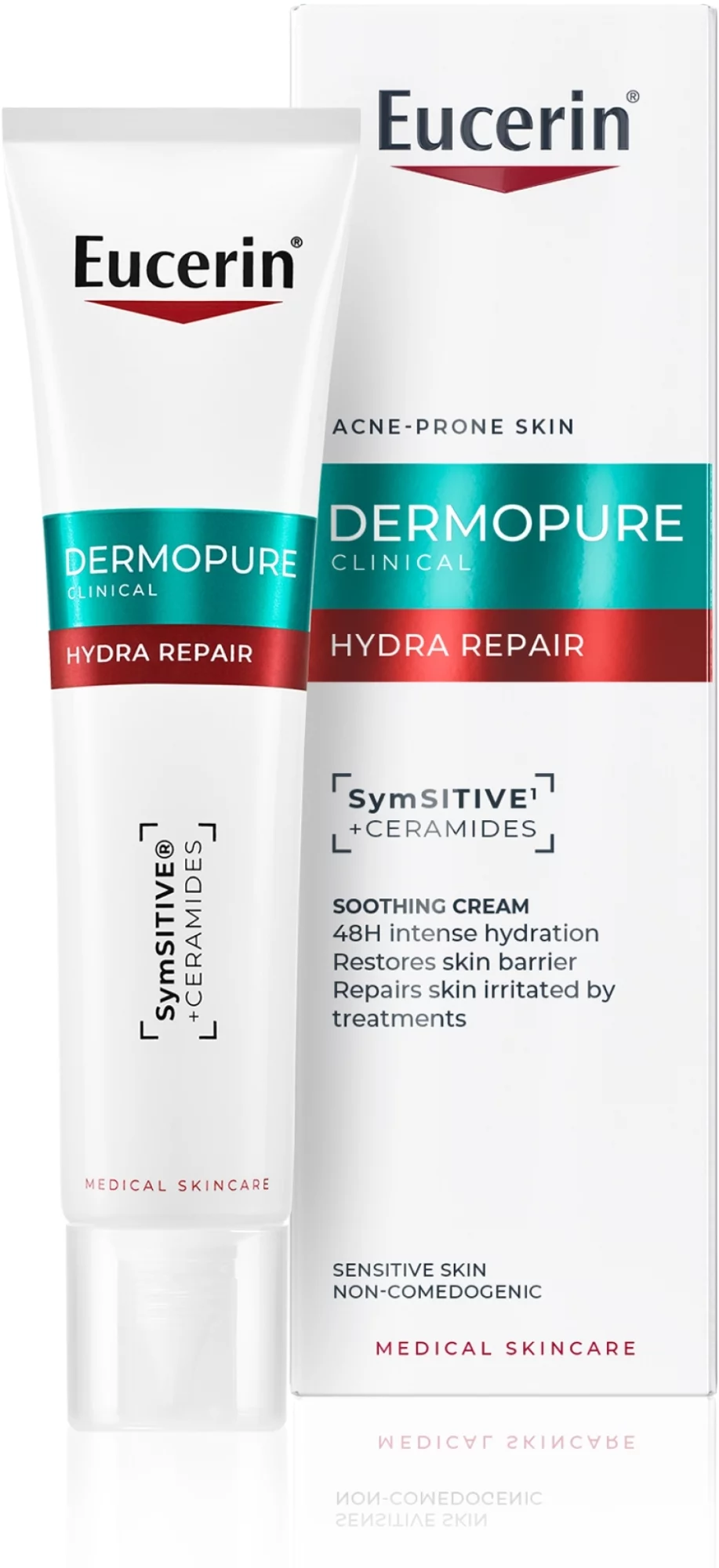 EUCERIN DERMOPURE CLINICAL HYDRA REPAIR SYMSITIVE + CERAMIDES CREME APAISANTE PEAUX TENDANCE ACNEIQUE SENSIBLE 40ML