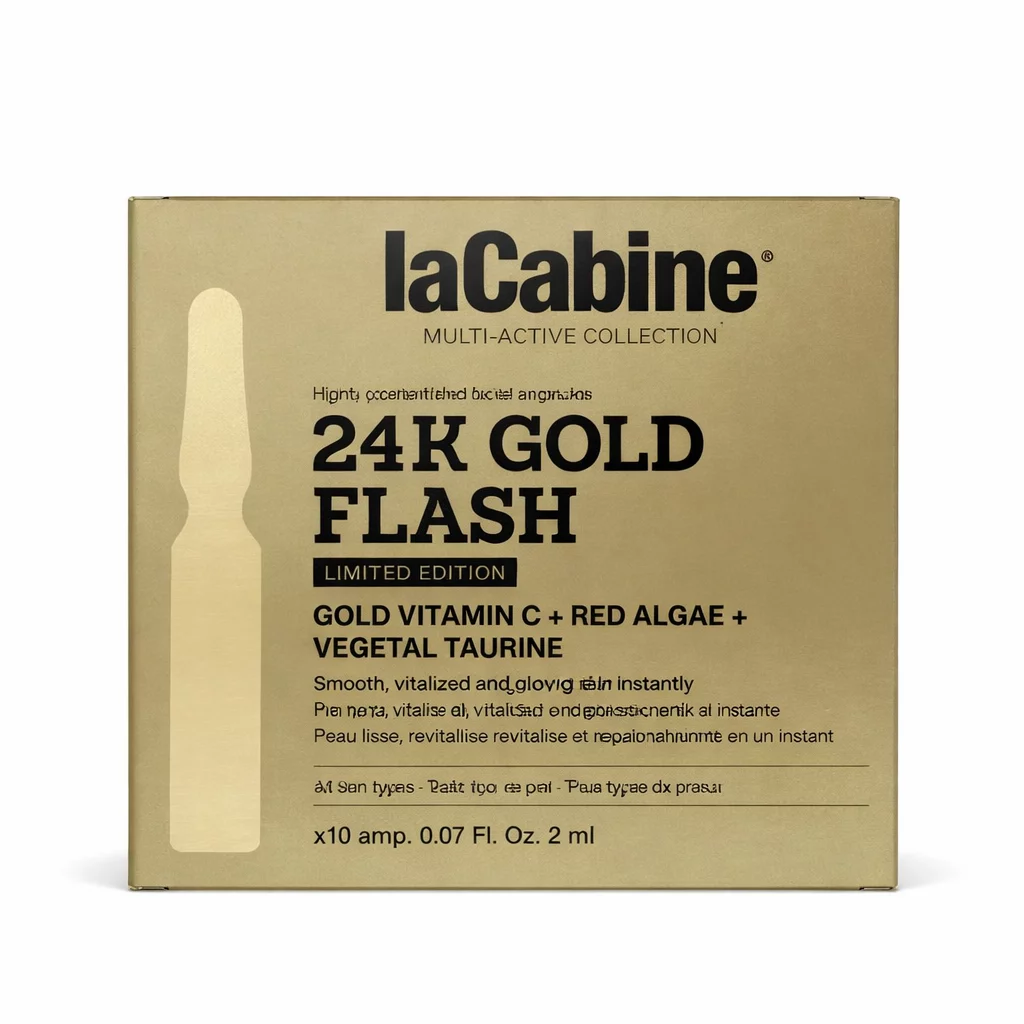 LACABINE 24K GOLD FLASH LIMITED EDITION GOLD VITAMIN C RED ALGAE VEGETAL TAURINE BOITE DE 10*2ML AMPOULES