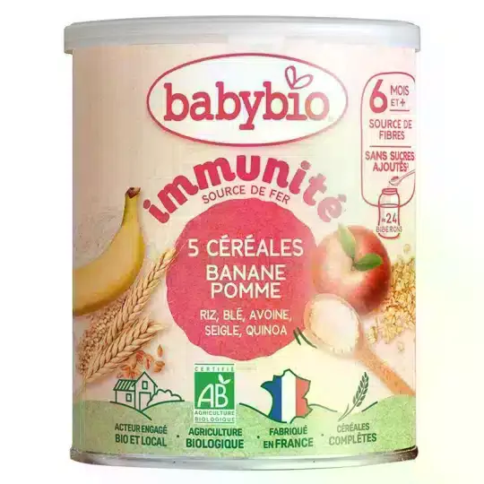 BABYBIO 5 CEREALES FRUITS BANANE POMME 220G