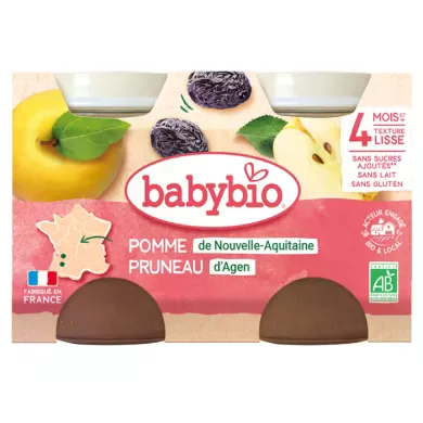 BABYBIO PETIT POT POMME PRUNEAUX BOITE DE 2*130G
