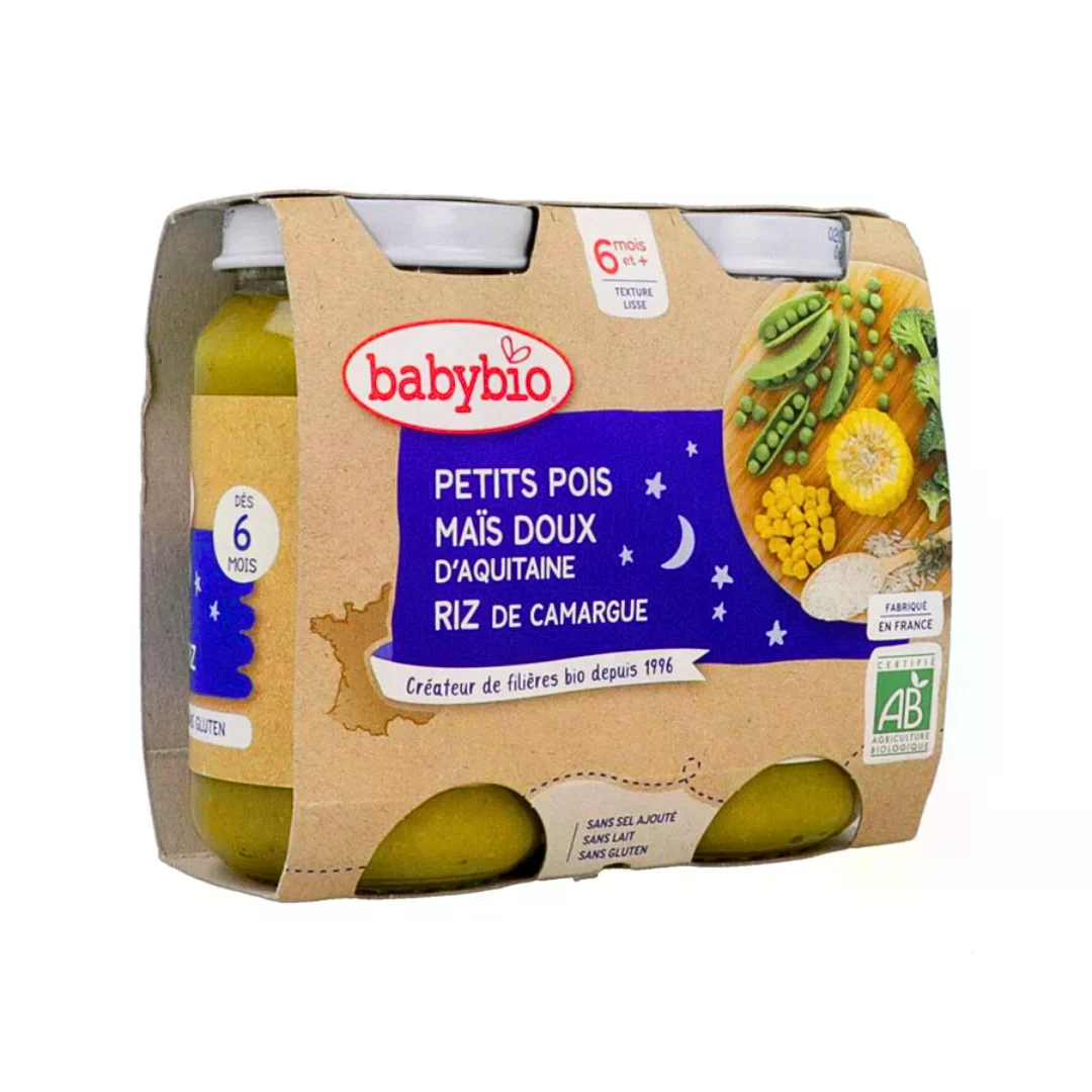 BABYBIO PETIT POT PETITS POIS MAIS RIZ 2*200G