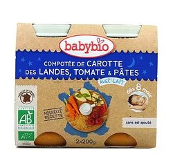 BABYBIO PETIT POT BONNE NUIT LEGUMES CAROTE TOMATE & PATES 2*200G