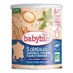 BABYBIO 5 CEREALES VERVEINE CAMOMILLE FLEUR D'ORANGER 220G