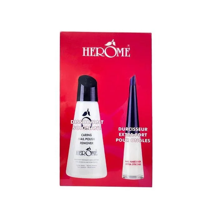 HEROME PACK DISSOLVANT SOIGNANT 120ML + DURCISSEUR EXTRA FORT POUR ONGLES 10ML 