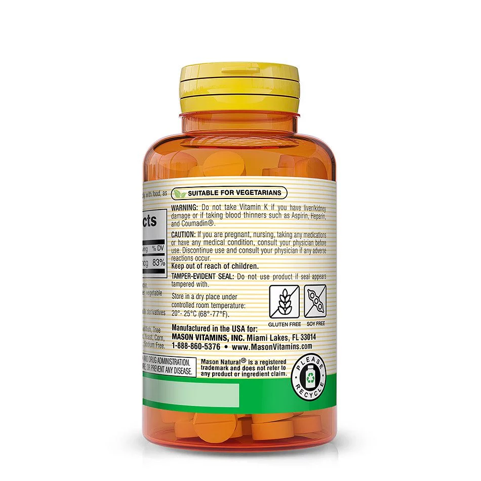 Mason Natural Vitamin K 100 Mcg Boite De 100 Comprimes