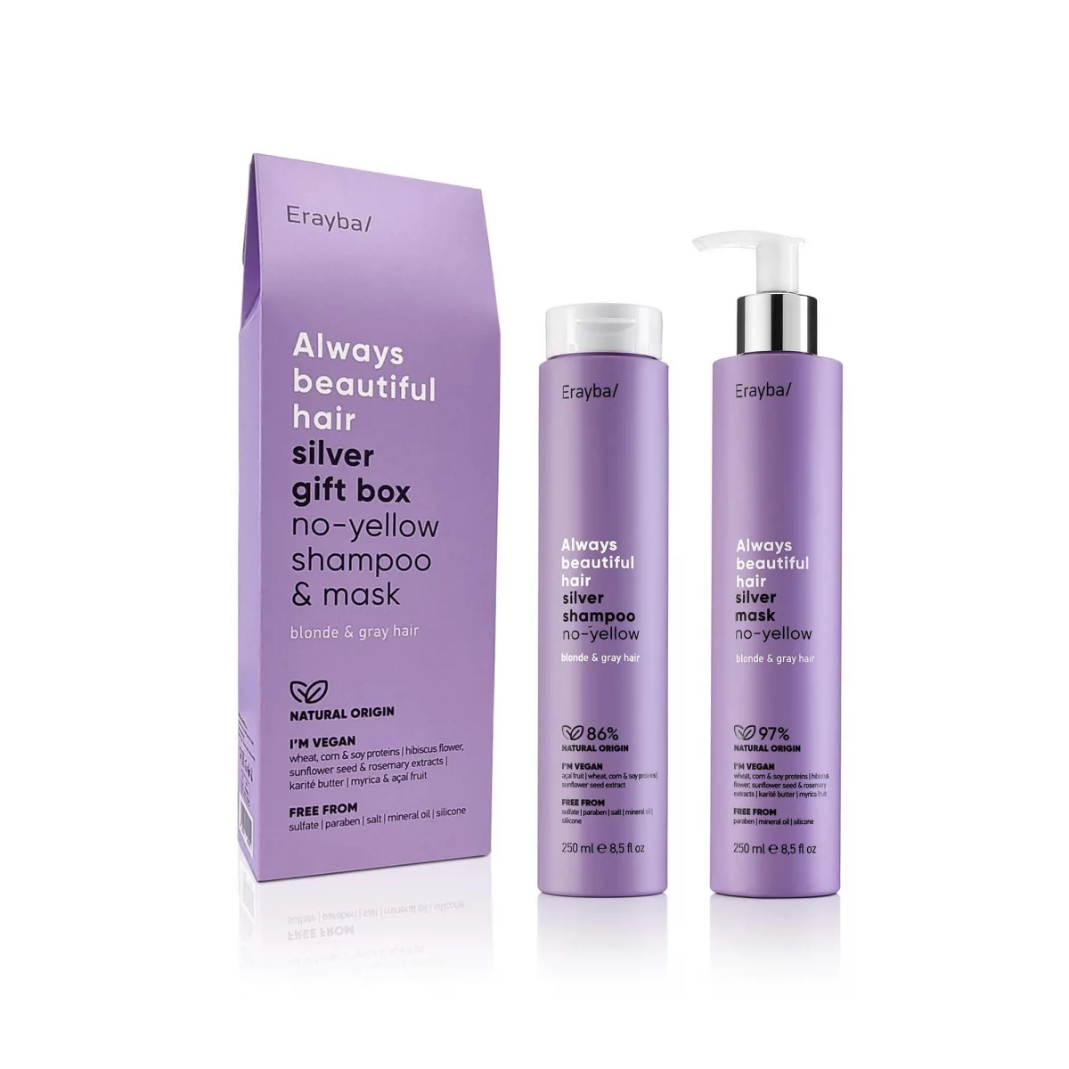 ERAYBA ALWAYS BEAUTIFUL HAIR SILVER GIFT BOX NO-YELLOW SHAMPOOING 250ML + MASK 250ML 