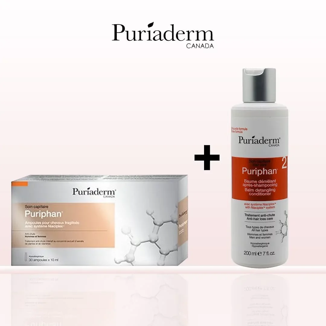 PURIADERM PACK PURIPHAN AMPOULES BOITE DE 30*10ML + PURIPHAN BAUME DEMELANT APRES SHAMPOOING 200ML