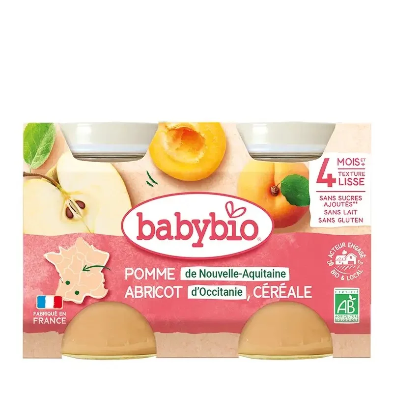 BABYBIO PETIT POT POMME ABRICOT CEREALE 2*130G