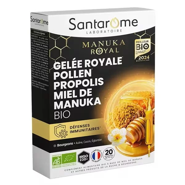 SANTAROME BIO MANUKA ROYAL GELEE ROYALE POLLEN PROPOLIS BOITE DE 20 AMPOULES