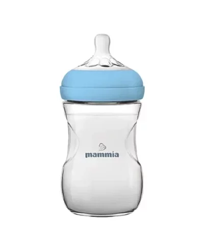 MAMMIA NATURAL FEELING BIBERON ANTI-COLIQUE AVEC TETINE LARGE SILICONE BLEU 240ML REFERENCE BI-NF-8