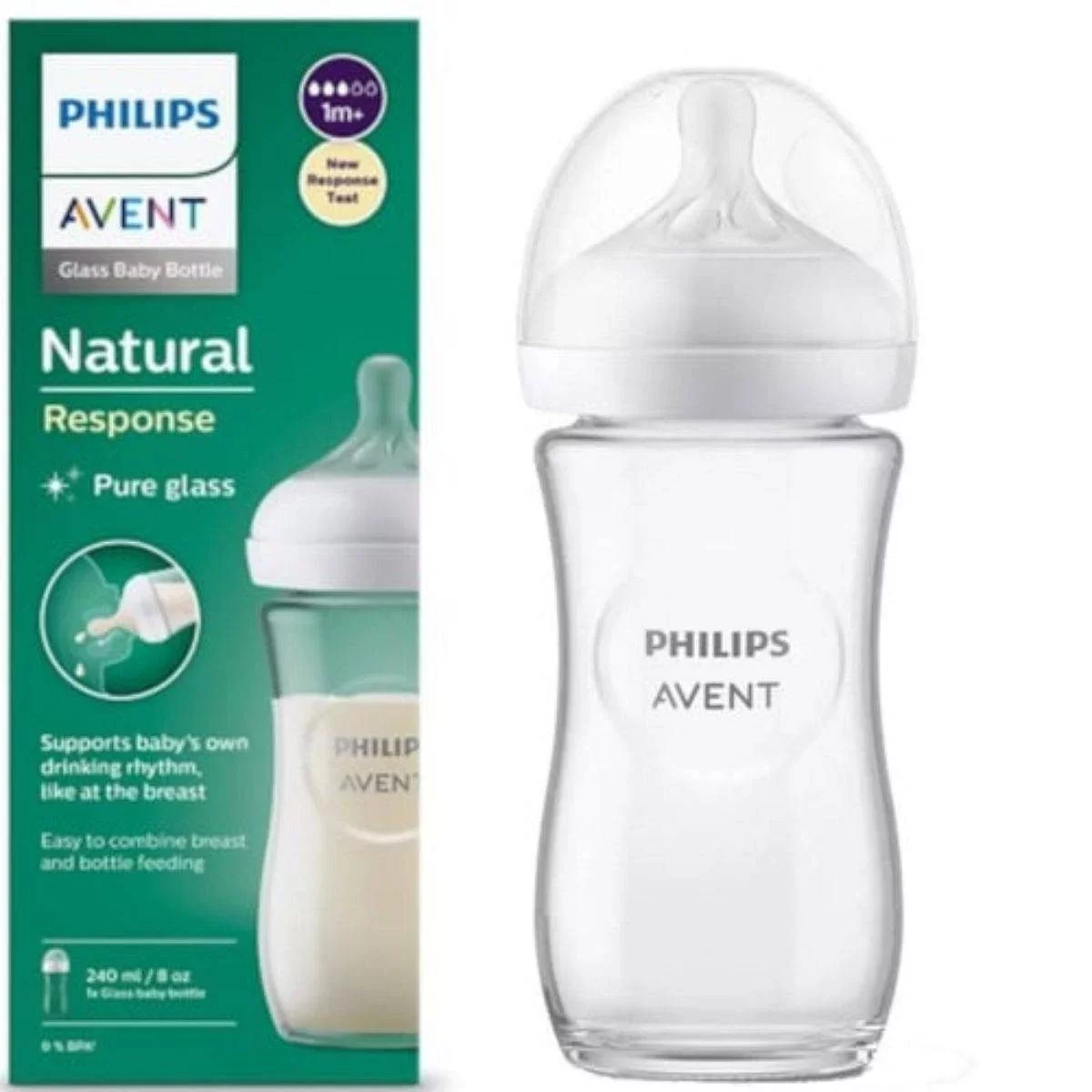 AVENT BIBERON NATURAL EN VERRE RESPONSE 1M+ 240ML REFERENCE SCY933/01