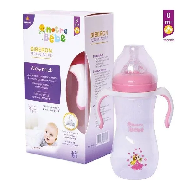 NOTRE BEBE BIBERON PREMIUM PLASTIQUE AVEC POIGNEE +6MOIS 330ML