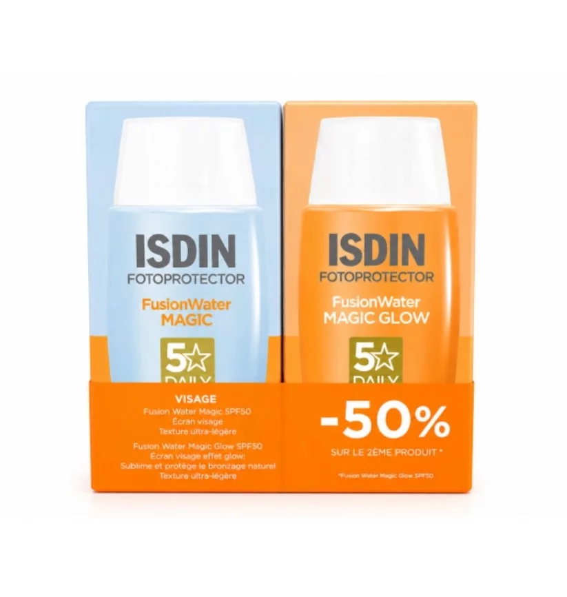 ISDIN PACK FOTOPROTECTOR FUSION WATER MAGIC INVISIBLE SPF50+ 50ML + FUSION WATER MAGIC GLOW SPF50+ 50ML