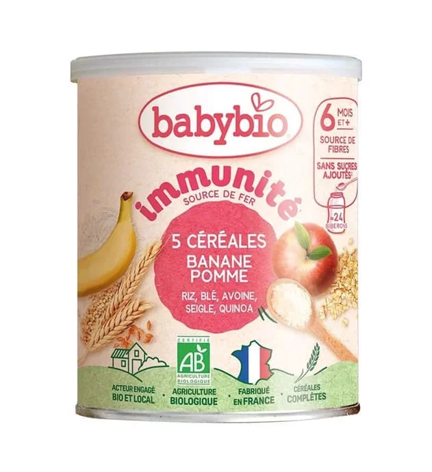 BABYBIO 5 CEREALES FRUITS BANANE POMME 220G