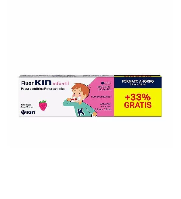 KIN FLUOR DENTIFRICE PATES ENFANT FRAISE 75ML + 25ML GRATUIT