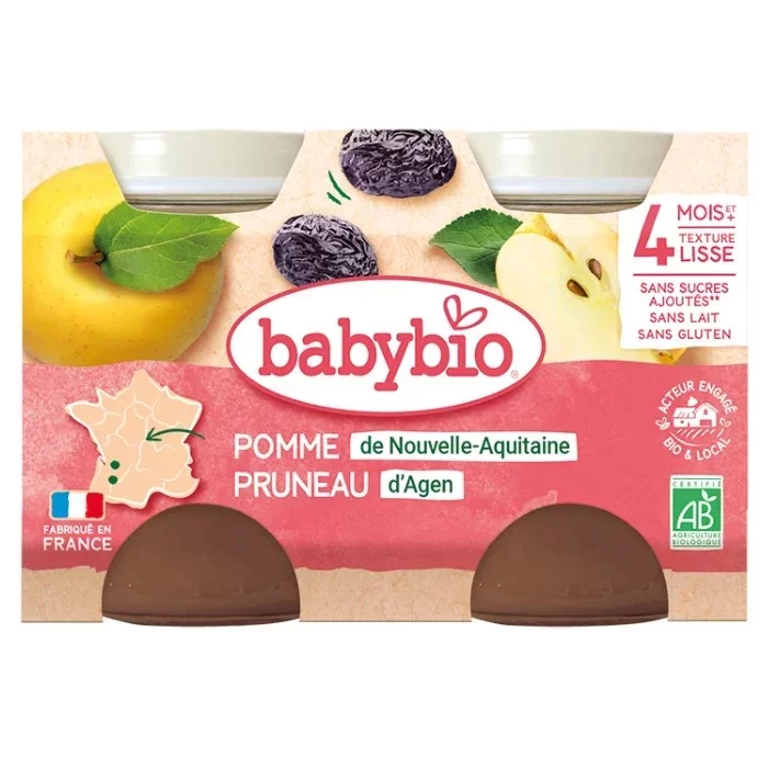 BABYBIO PETIT POT POMME PRUNEAUX BOITE DE 2*130G
