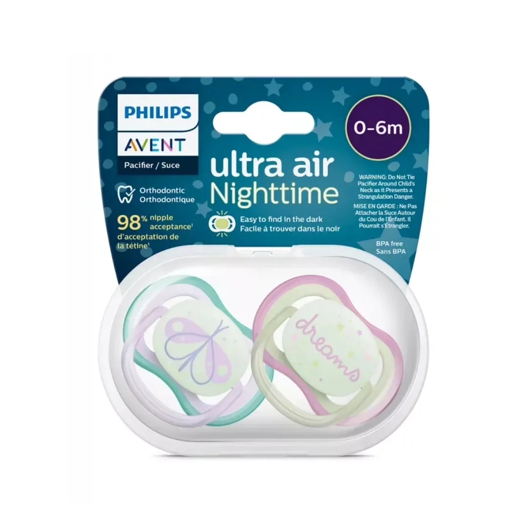 AVENT SUCETTE ULTRA AIR NIGHTTIME 0-6MOIS REFERENCE SCF376/19