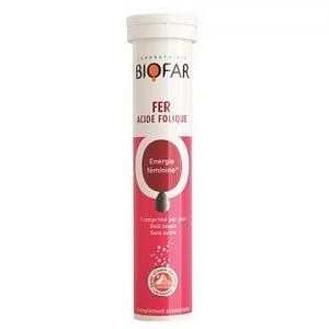 Biofar Fer Acide Folique Energie Feminine Boite De 20 Comprimes Effervescents