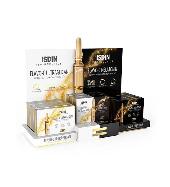 Isdin Flavo C Ultraglican Serum Antioxydant Jour 10 Ampoules + Flavo C Melatonon Serum Reparateur Nuit 10 Ampoules