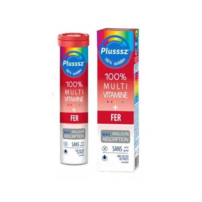 PLUSSSZ MULTI VITAMINE + FER GOUT ORANGE CERISE BOITE DE 20 COMPRIMES