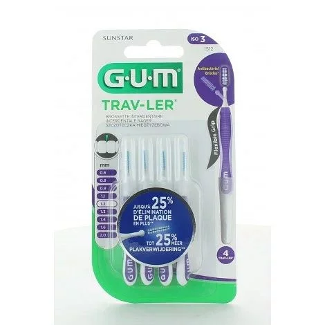 Gum Manche Avec Brossette Extra-fine 1.2mm Boite De 4 Reference 1512