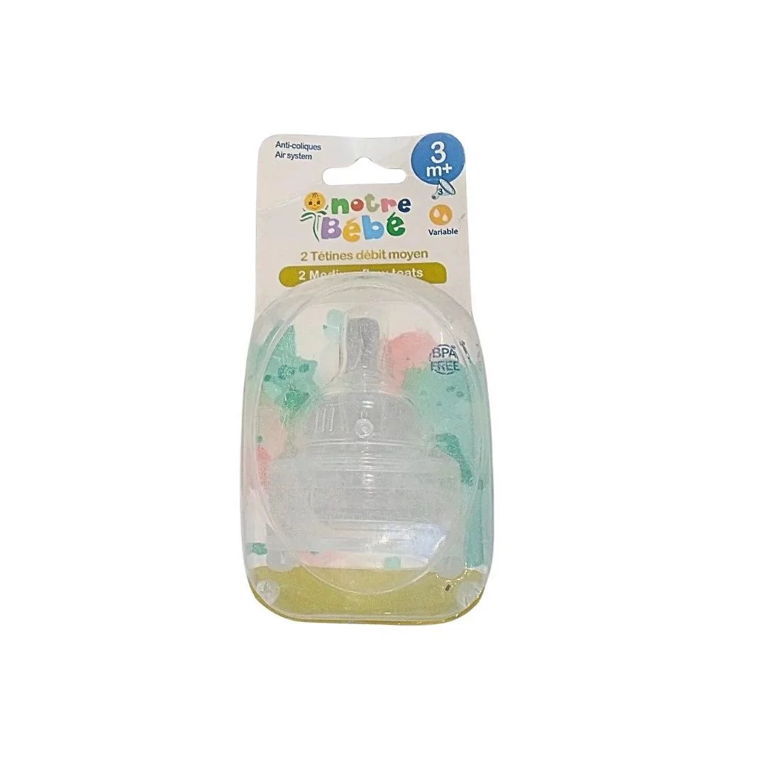 NOTRE BEBE 2 TETINES ANTI-COLIQUE DEBIT NOUVEAU NE +3MOIS REFERENCE BD061-27S