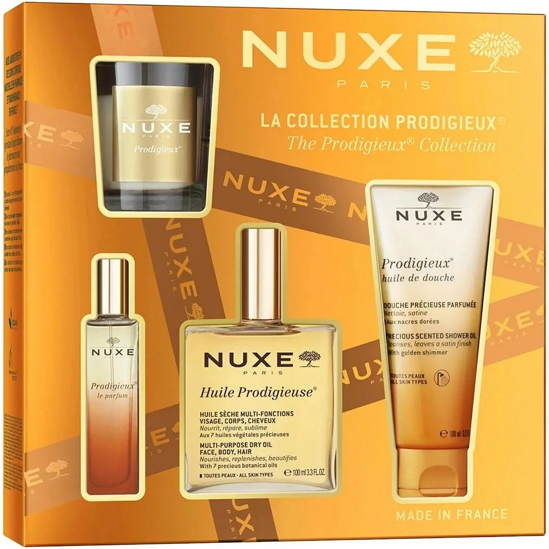NUXE COFFRET THE PRODIGIEUX COLLECTION HUILE PRODIGIEUSE 100ML + PRODIGIEUX HUILE DE DOUCHE 100ML + LE PARFUM 15ML