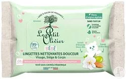 LE PETIT OLIVIER LINGETTES NETTOYANTES DOUCEUR VISAGE SIEGE ET CORPS BEBE BOITE DE 56