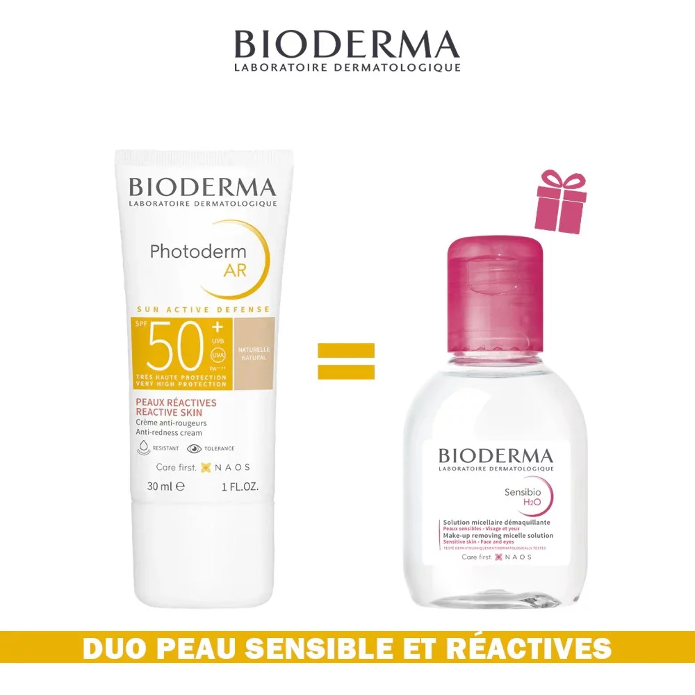 BIODERMA PACK SENSIBLE ET REACTIVE PHOTODERM AR CREME ANTI-ROUGEURS SPF50+ 30ML + SENSIBIO H2O EAU MICELLAIRE DEMAQUILLANTE 100ML OFFERTE