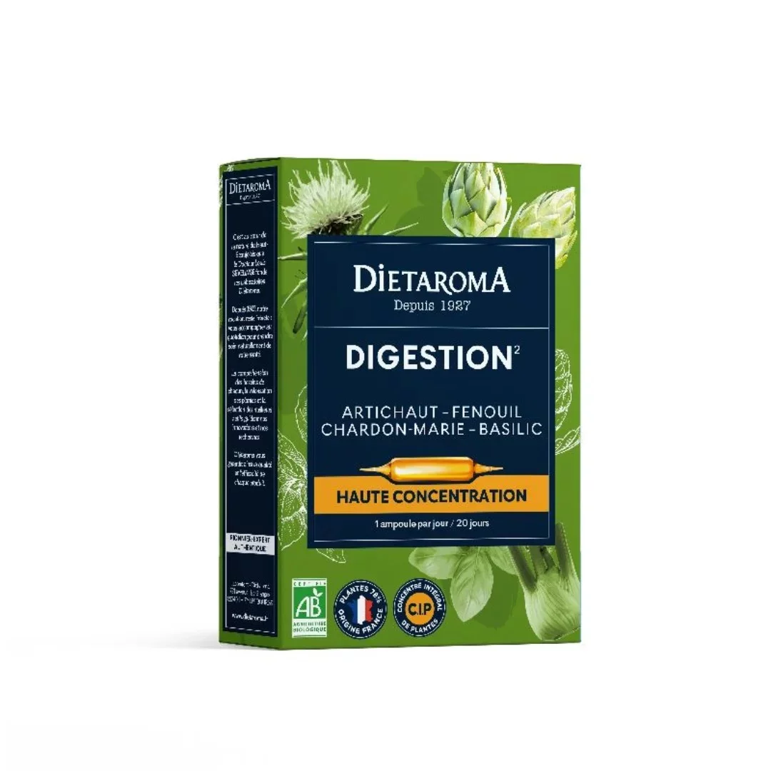 DIETAROMA DIGESTION BIO ARTICHAUT FENOUIL BASILIC CHARDON-MARIE C.I.P BOITE DE 20 AMPOULES