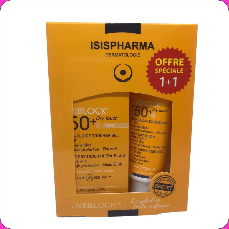 ISISPHARMA PACK UVEBLOCK 50+ FLUIDE TEINTE MEDIUM 40ML + UVEBLOCK 50+ FLUIDE TEINE MEDIUM 40ML OFFERT