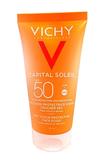 VICHY CAPITAL SOLEIL EMULSION PROTECT VISAGE TOUCHER SEC TEINTE PEAU MIXTE A GRASSE SPF50 50ML