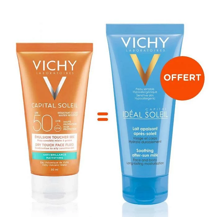 Vichy Capital Soleil Bb Emulsion Teinte Hale Naturel Toucher Sec Peau Sensible Mixte A Grasse Spf50 50ml+ Apres Soleil 100ml