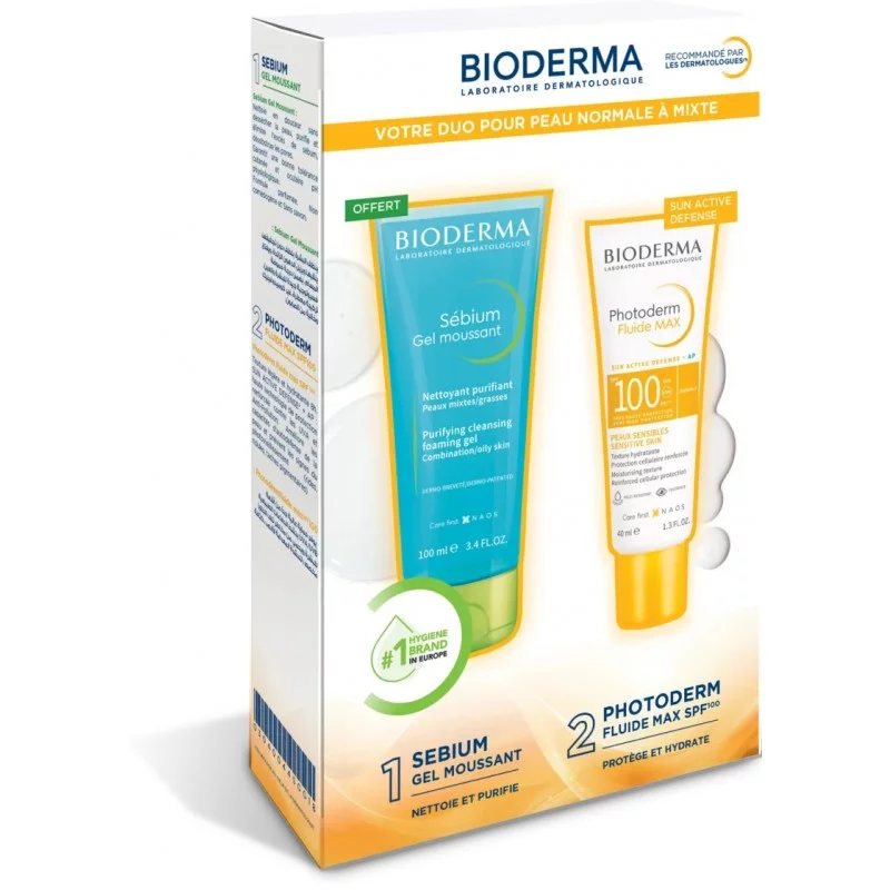BIODERMA COFFRET PHOTODERM FLUIDE MAX INVISIBLE SPF100 40ML + SEBIUM GEL MOUSSANT 100ML OFFERT