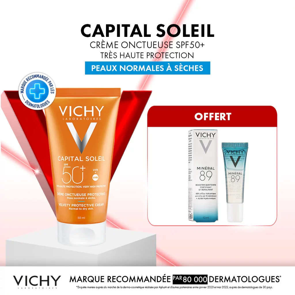 VICHY CAPITAL SOLEIL CREME ONCTUEUSE INVISIBLE PEAU SENSIBLE NORMALE A SECHE SPF50+ 50ML