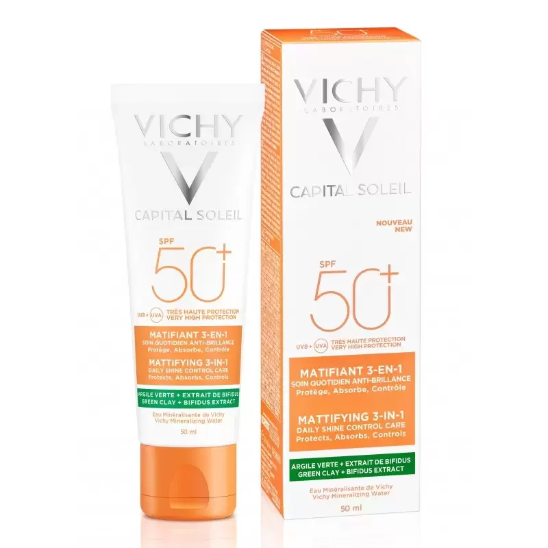 VICHY CAPITAL SOLEIL CREME SOLAIRE MATIFIANTE 3EN1 SPF50+ PEAU MIXTE ACNEIQUE 50ML