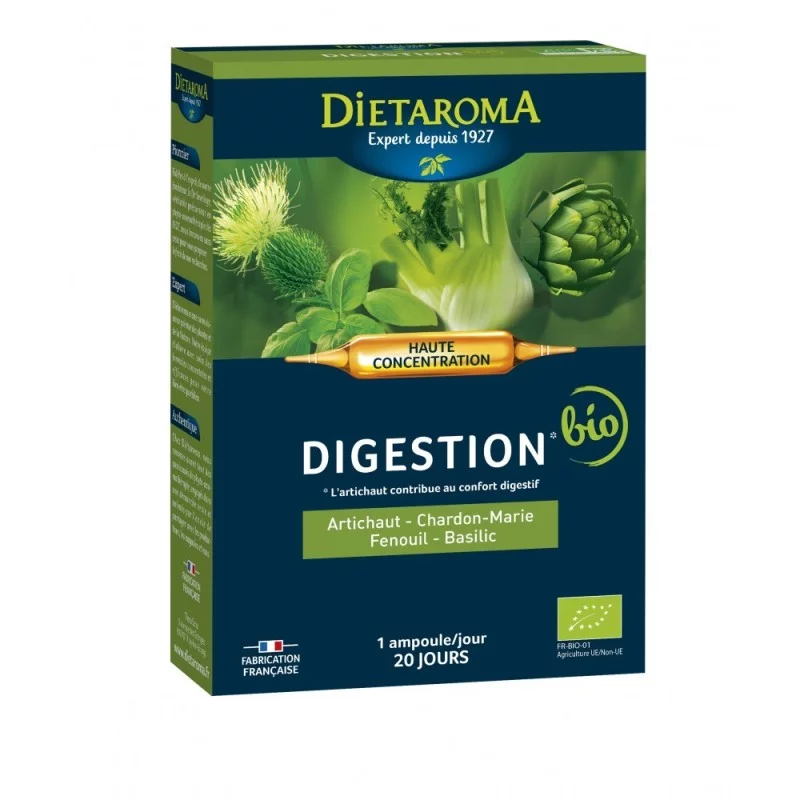 DIETAROMA DIGESTION BIO ARTICHAUT FENOUIL BASILIC CHARDON-MARIE C.I.P BOITE DE 20 AMPOULES