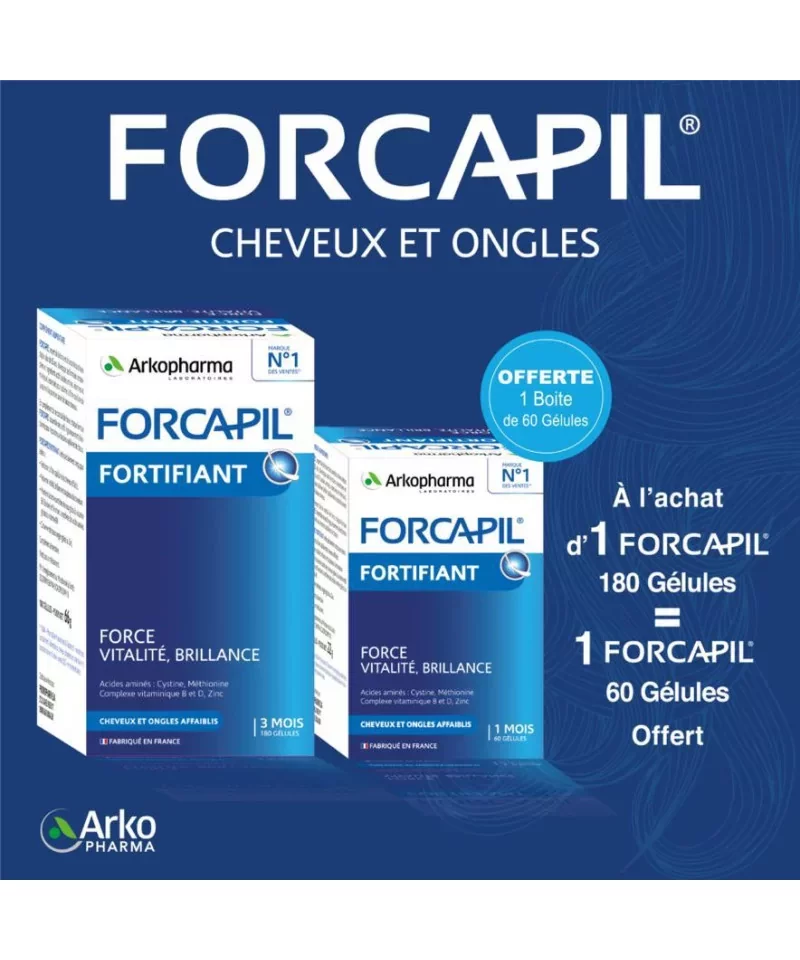 FORCAPIL PACK CHEVEUX ET ONGLES BOITE DE 180 GELULES + BOITE DE 60 GELULES