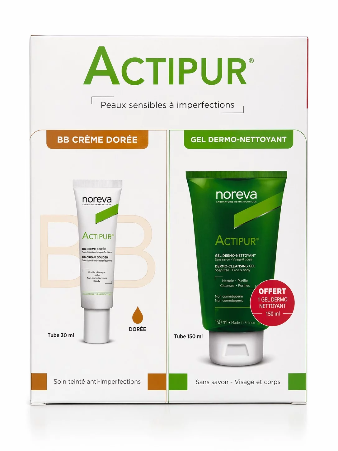NOREVA PACK ACTIPUR BB CREME DOREE 30ML + ACTIPUR GEL DERMO-NETTOYANT 150ML OFFERT