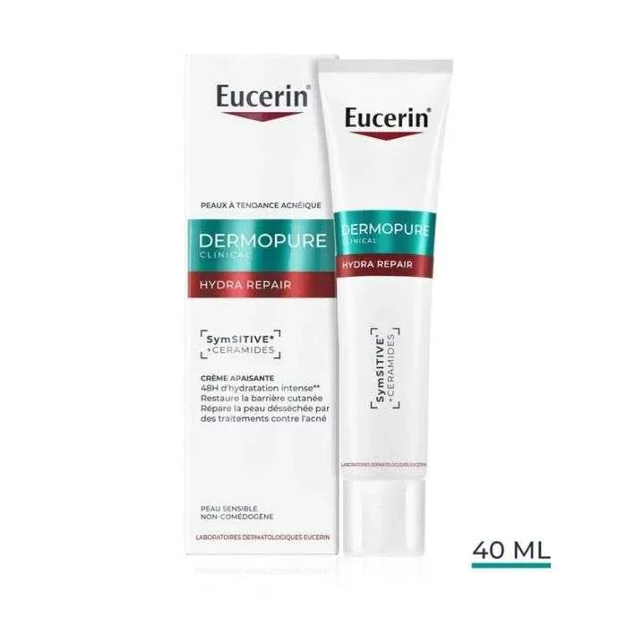 EUCERIN DERMOPURE CLINICAL HYDRA REPAIR SYMSITIVE + CERAMIDES CREME APAISANTE PEAUX TENDANCE ACNEIQUE SENSIBLE 40ML