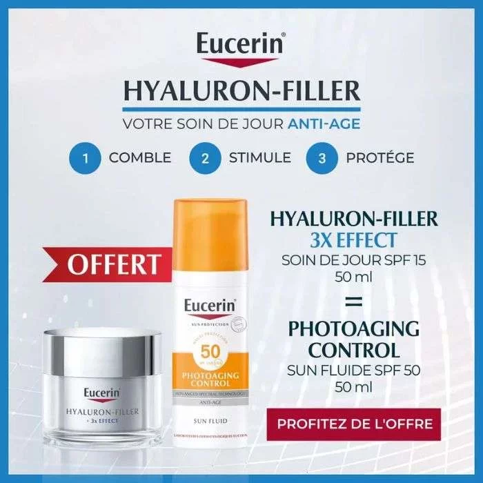 EUCERIN PACK ANTI-AGE HYALURON FILLER +3*EFFECT SOIN DE JOUR SPF15 50ML + PHOTOAGIN CONTOL SUN FLUID 50ML
