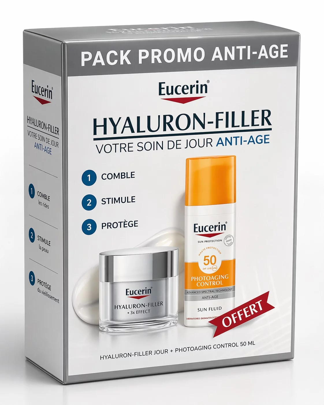 EUCERIN PACK ANTI-AGE HYALURON FILLER +3*EFFECT SOIN DE JOUR SPF15 50ML + PHOTOAGIN CONTOL SUN FLUID 50ML - vue 2