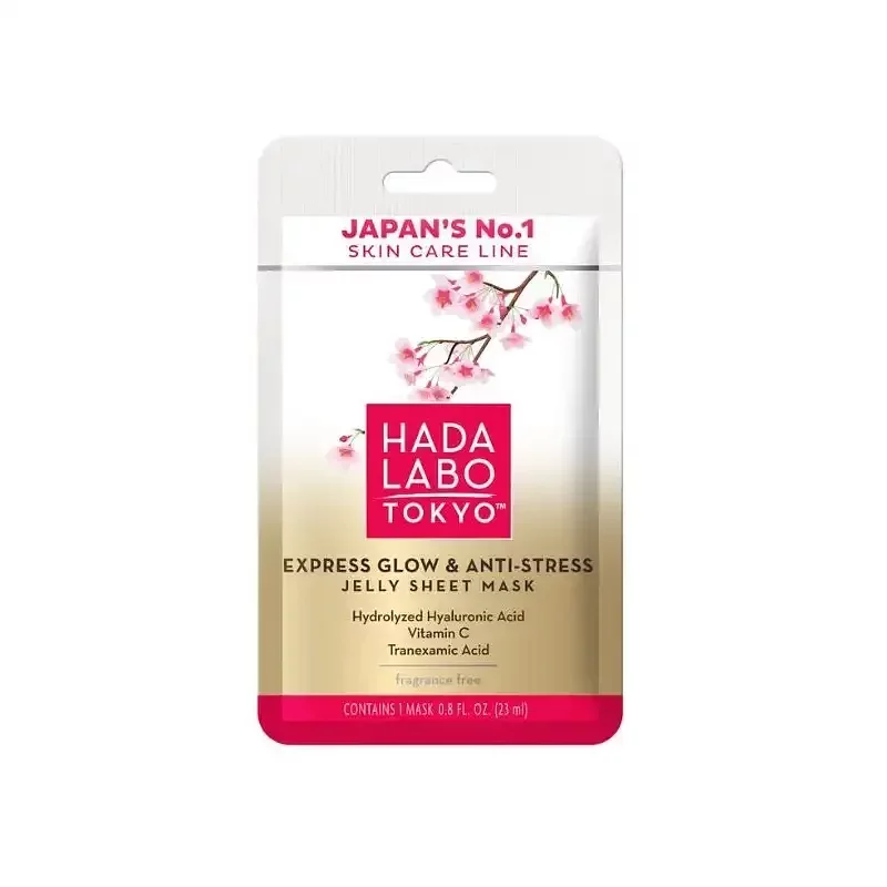 HADA LABO TOKYO JAPAN'S N°1 SKIN CARE LINE EXPRESS GLOW AND ANTI-STRESS JELLY SHEET MASK HYDROLYZED HYALURONIC ACID VITAMIN C TRANEXAMIC ACID 23ML