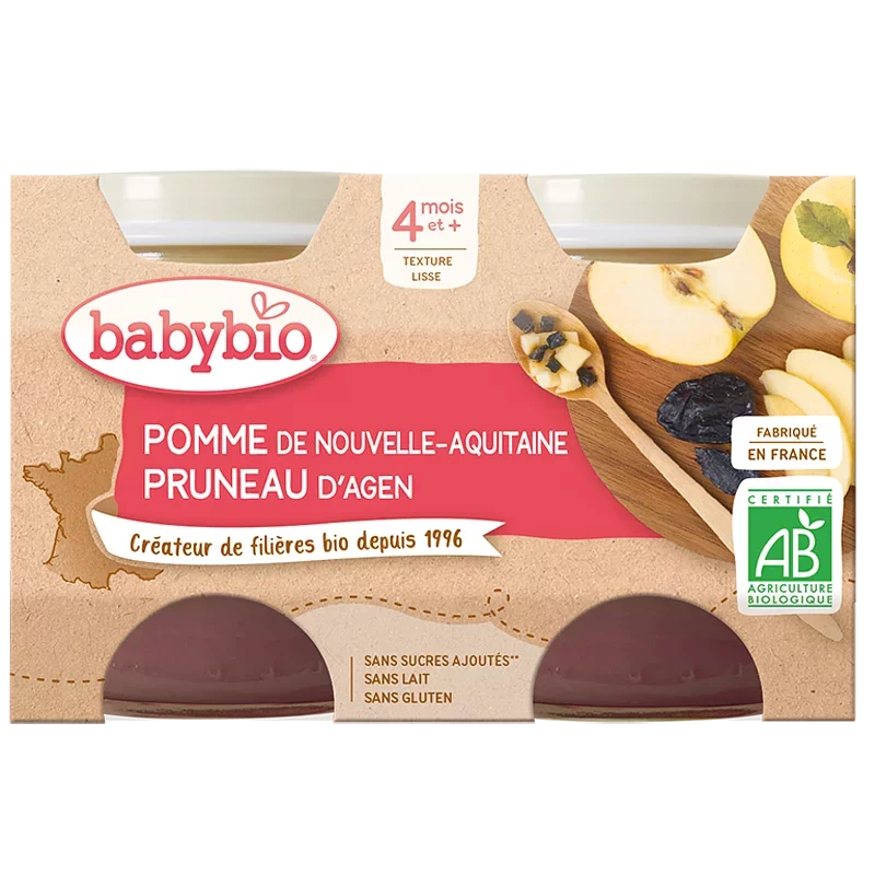 BABYBIO PETIT POT POMME PRUNEAUX BOITE DE 2*130G